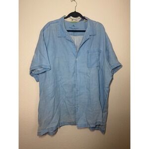 Tommy Bahama Mens XXL Light Blue 100% Linen Short Sleeve Camp Shirt Pocket